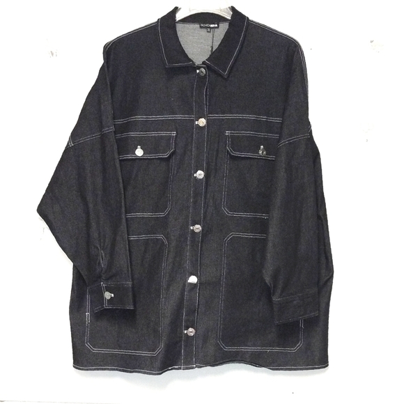 Fashion Nova over size women's carpenter denim long sleeves top Size: 2 X - Picture 2 of 5